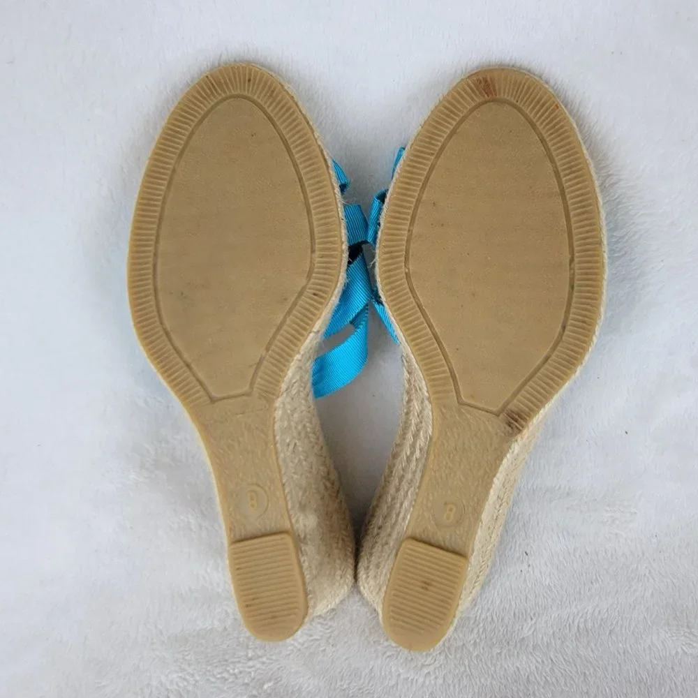 J. Crew Blue Strappy Espadrille Platform Mid Heels Wedge Sandals 8 Made in Italy